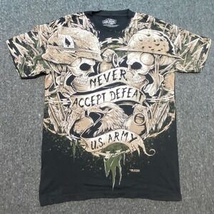 7.62 Design US Army Shirt Sz M Mens Black Grunge Never Accept Defeat Skull Eagle